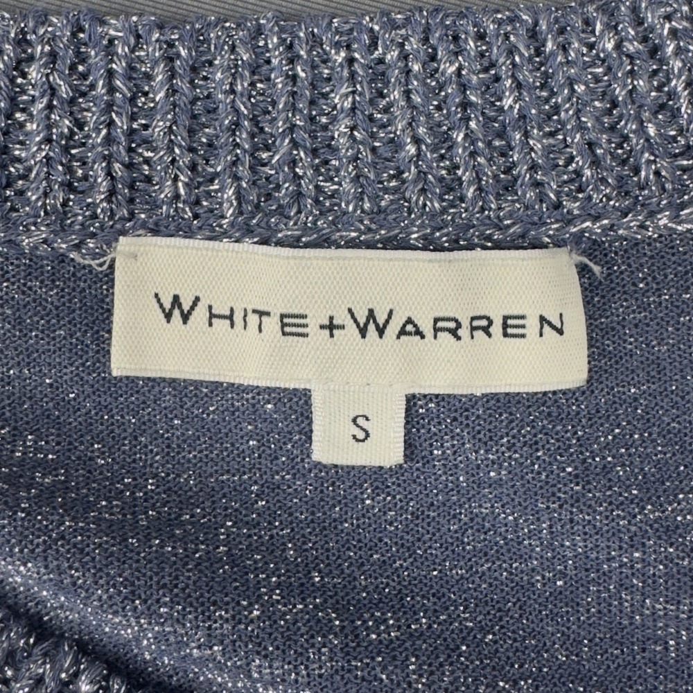 White + Warren Blue Sparkle Knit Short Sleeve Sweater Top Womens Size Small - Picture 4 of 10